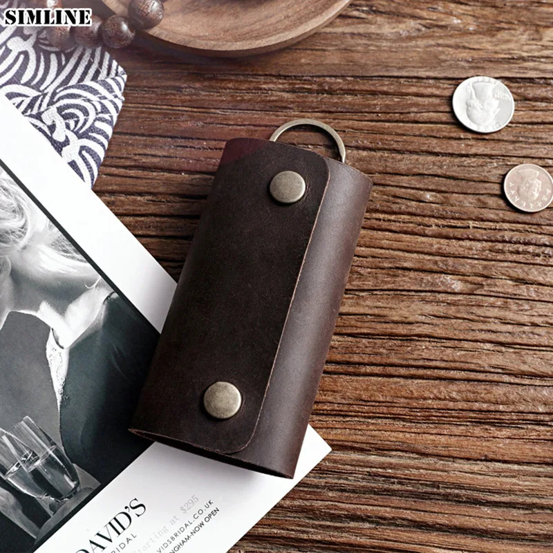 

Genuine Leather Car Key Wallet Holder For Men Male Vintage Crazy Horse Cowhide Small Key Wallets Bag Case Organizer Housekeeper
