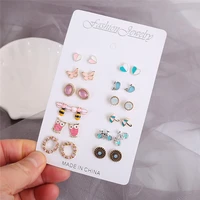 htzzy 12 pairsset women stud earrings set bohemian jewelry colorful heart animals gold geometric crystal fashion earrings