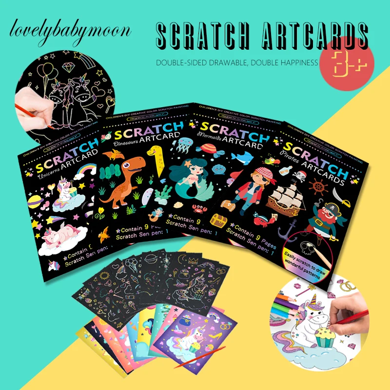 1 комплект Magic Цвет Радуга (динозавр/Единорог PirateCartoon скретч-бумага для живописи