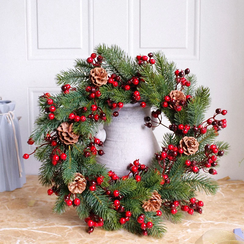 Hot Sale Decorated Artificial Christmas Wreath Green Branches with Pine Cones Red Berries Indoor/Outdoor Xmas Decoration 45cm | Дом и сад