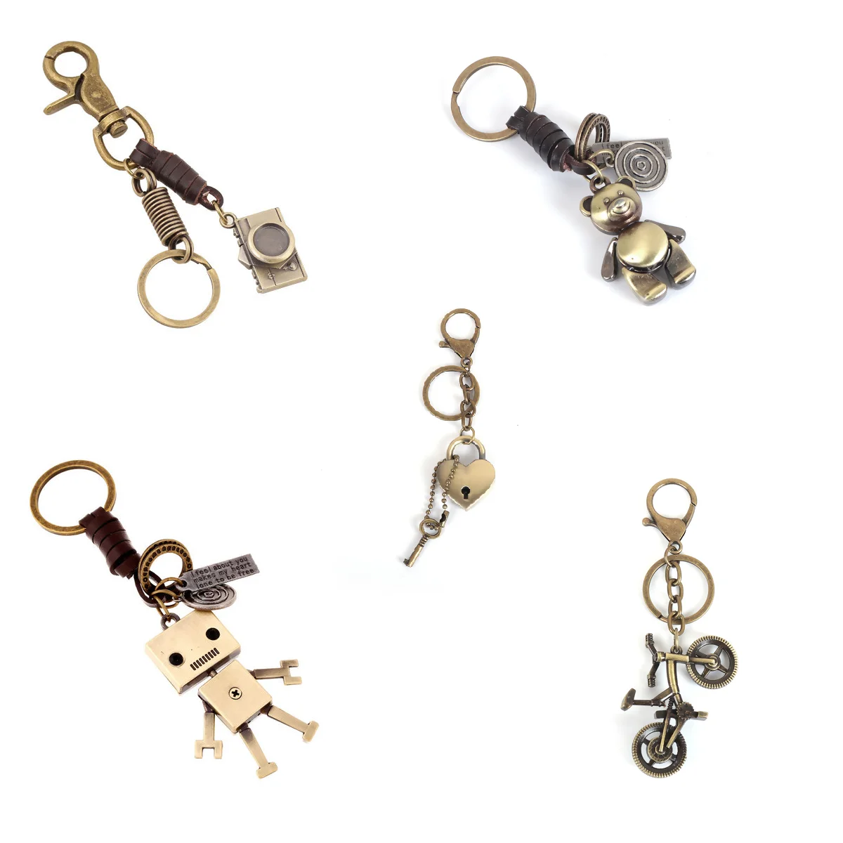 

Винтажный брелок из воловьей кожи, античный бронзовый, коричневый, с камерой, сердцами, листьями, автомобильный брелок-кошелек с ремешком на...