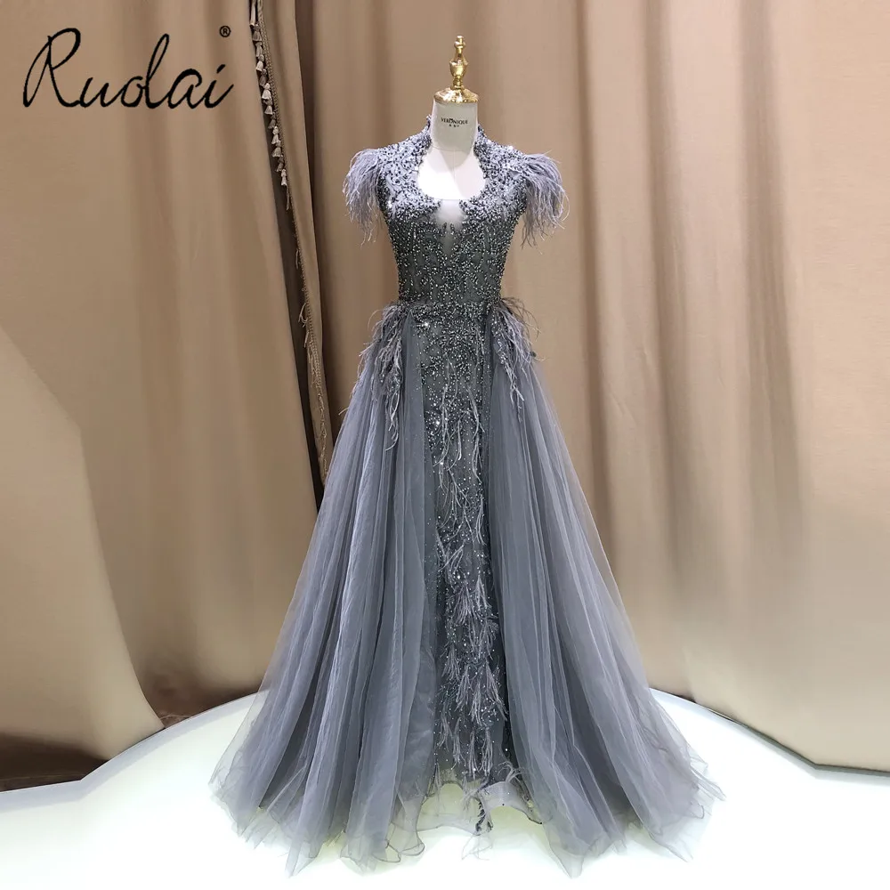 

OEV-L4211Heavy Bead Luxury with Feather Evening Dresses Long Prom Dress vestidos de fiesta de noche Formal Dress robe de soiree