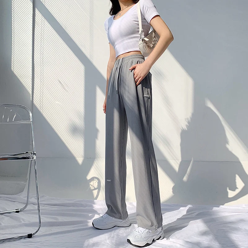 

Sweatpants Women Baggy for Summer Soft Ice Silk Ankle-Length Black White Wide Leg Pants Loose Candy Colors High Waisted Trousers