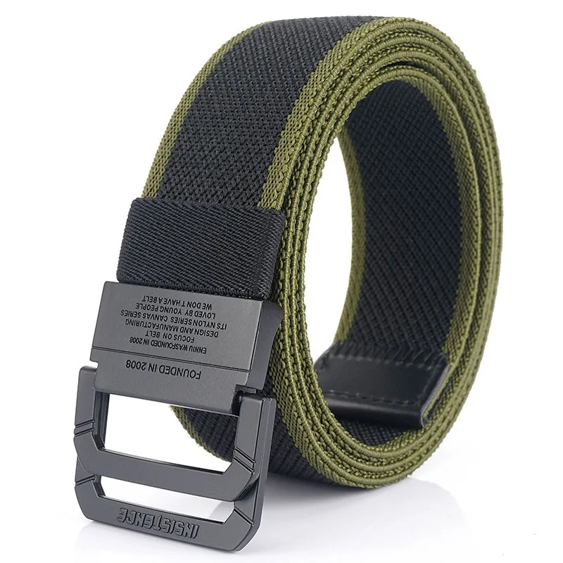 

TUSHI 2021 Hot Sell Leisure Men Belt 120cm*3.8cm Polyester Weave Elastic Waistband Fashion Metal Dual Ring Buckle Male Girdle