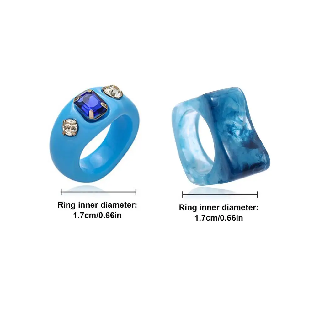 

Acrylic Resin Rings Y2K Multiple Color Diamond Finger Rings Set For Adult Women's Fashion Charm Finger Rings Jewelry Gifts Whole