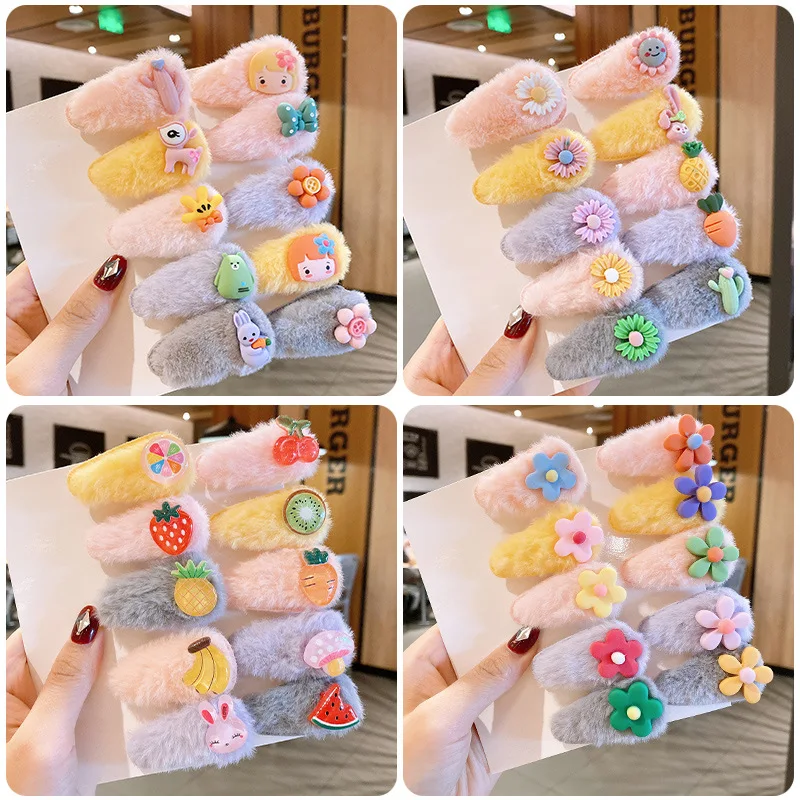 

Детская плюшевая заколка для волос в Корейском стиле головной убор для маленькой девочки не повреждает волосы фрукты мультяшная челка зажи...