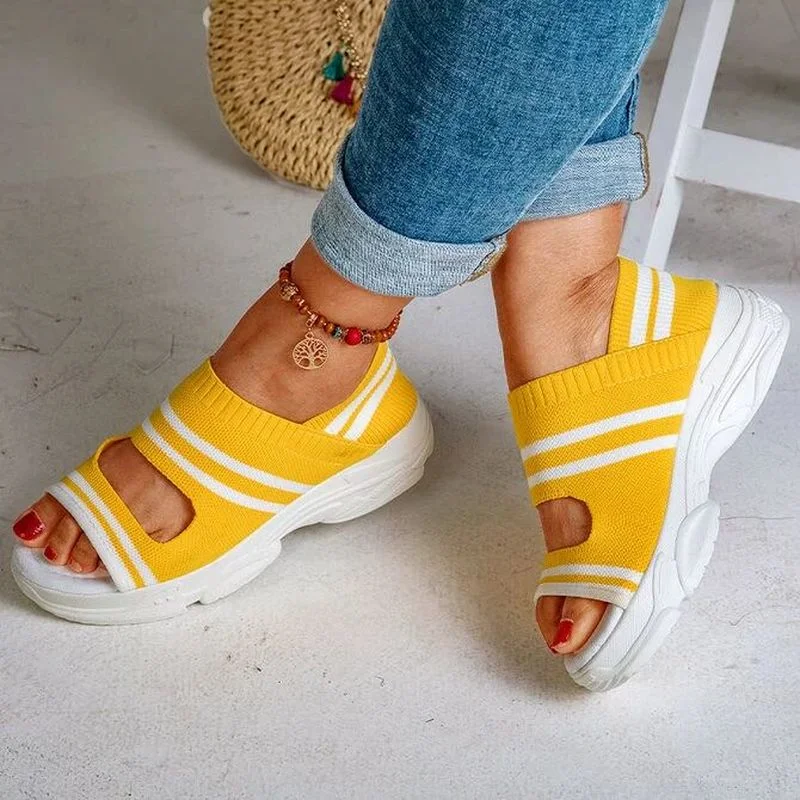 

Women's Sandals Wedges Footwear Summer Platform Sandals Women Shoes Female Slip on Peep Toe Knitted Ladies Sneakers Casual 2021