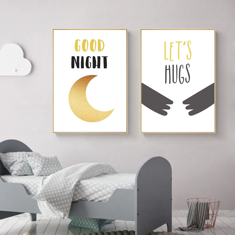 Абстрактный холст с золотыми буквами искусственная картина из мультфильмов