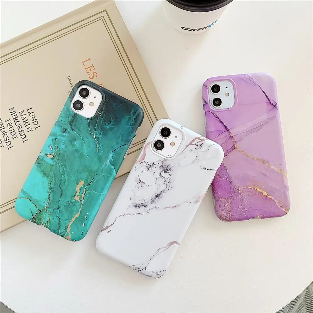 Ring Holder Purple Soft Phone Case For iPhone 13 12 11 Pro XS Max XR X 7 8 Plus SE Stand Back Cover Granite Stone Marble Texture