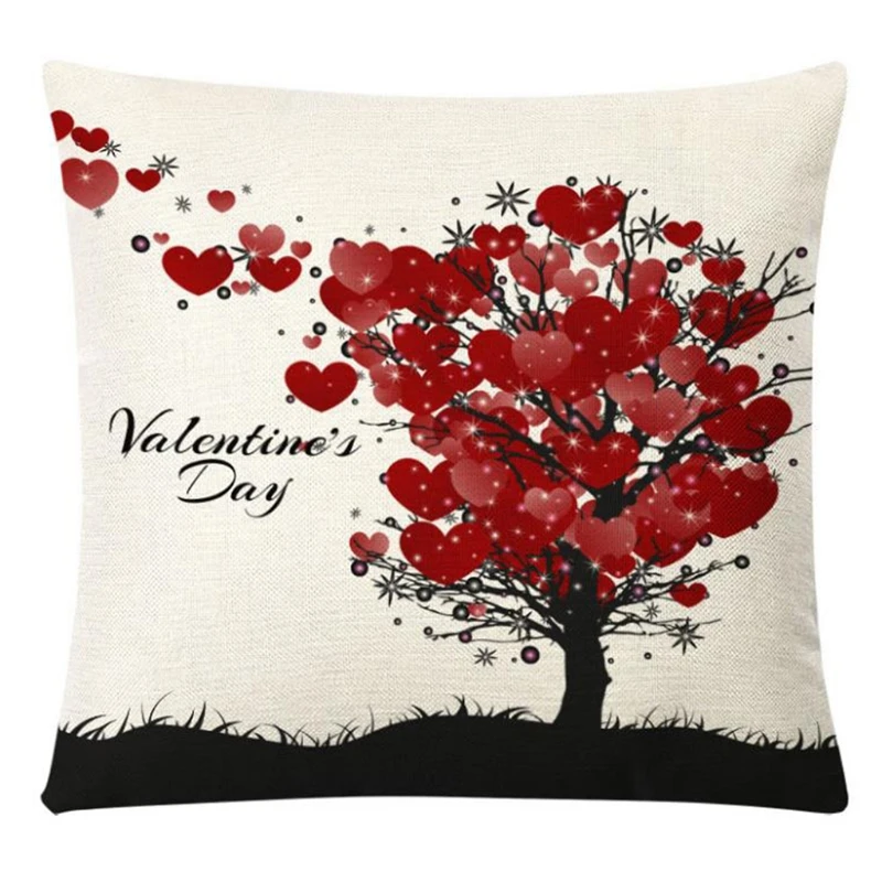 Valentines Day Linen Throw Pillow Case Romantic Cartoon Bear Holding Love Heart Printed Decorative Cushion Cover Farmhou | Дом и сад