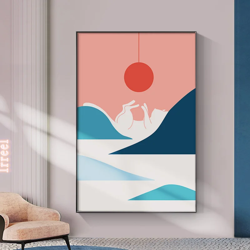 Nordic Abstract Creativity Mountain Landscape Wall Art Canvas Painting Cat Theme Poster Print Picture for Living Room | Дом и сад