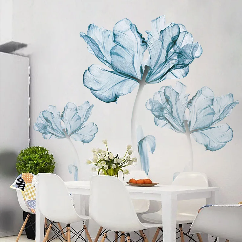 

New 110*180 Cm Large 3d Blue Flower Living Room Decoration Vinyl Wall Stickers Diy Modern Bedroom Home Decor Poster Wall Art