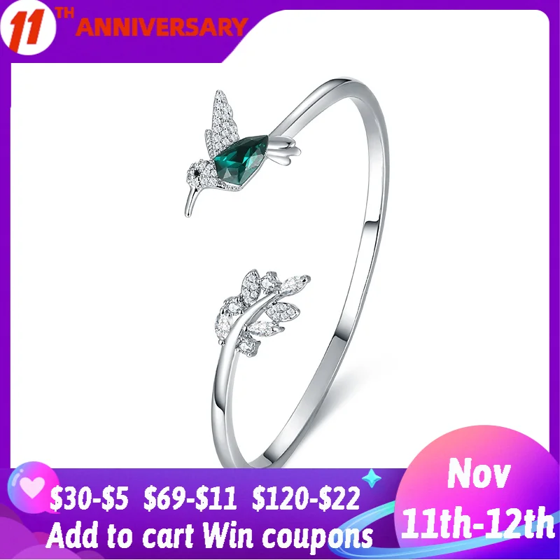 

Изысканные браслеты Lucky Bird из серебра 925 пробы, сверкающие кристаллы, как открытые браслеты для женщин, красивые свадебные дизайнерские пода...