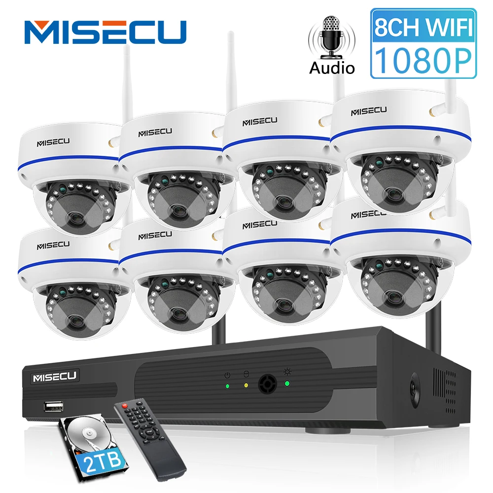 MISECU 8CH 1080P HD Беспроводная NVR система с 2.0MP Крытый антивандальный Wifi камера Аудио запись ИК ночного видения комплект наблюдения