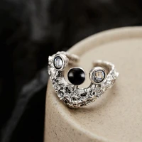 amaiyllis s925 sterling silver irregular texture ring female punk open zircon drop glaze index finger ring jewelry for women