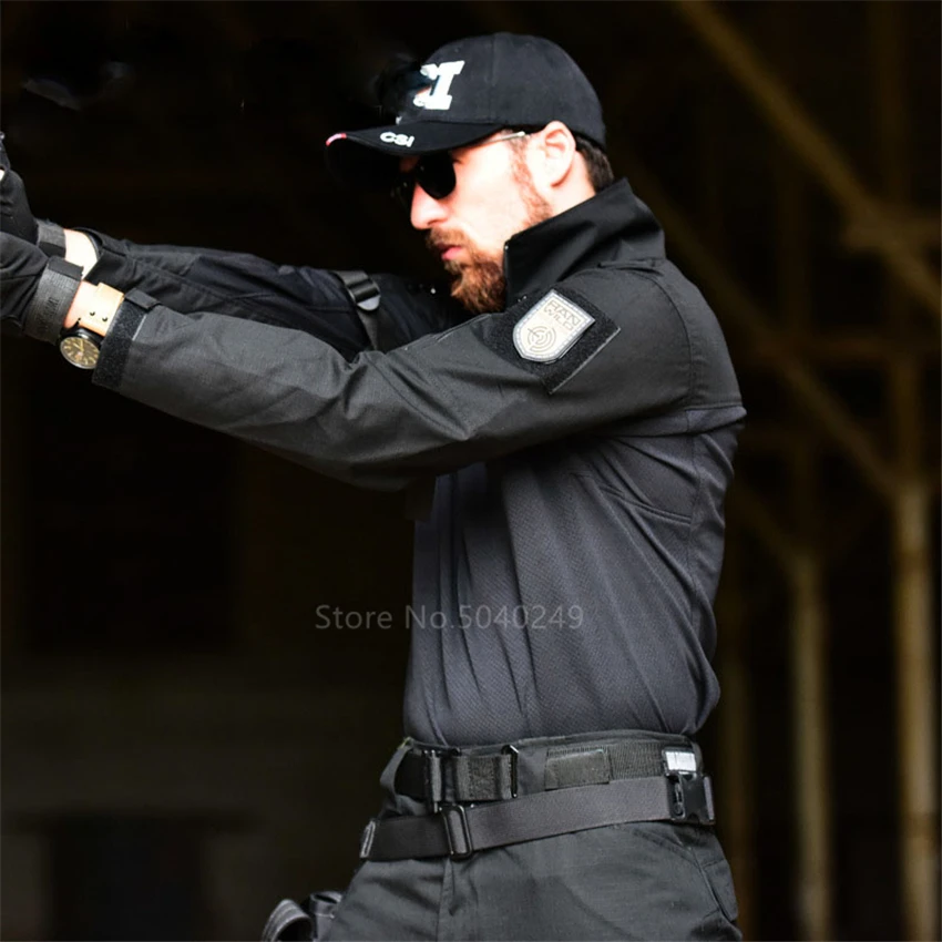 

Military Uniform Men Camouflage Full Sleeve Patchwork Top Tactical Clothing Army Soldier Combat Shirt Airsoft Frog Special Force