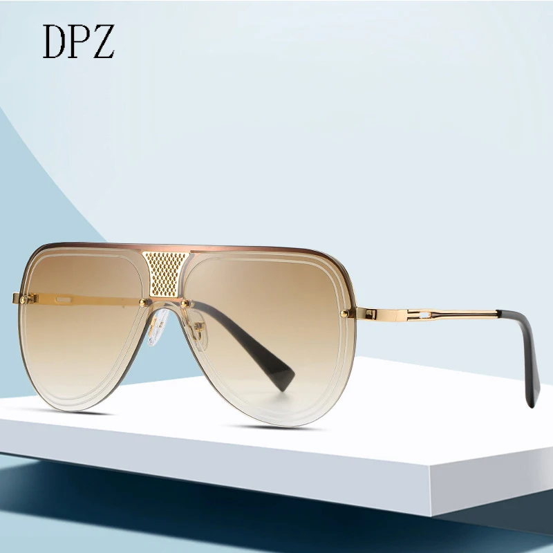 DPZ 2020 модные крутые полуочки без оправы солнцезащитные очки в стиле пилота на