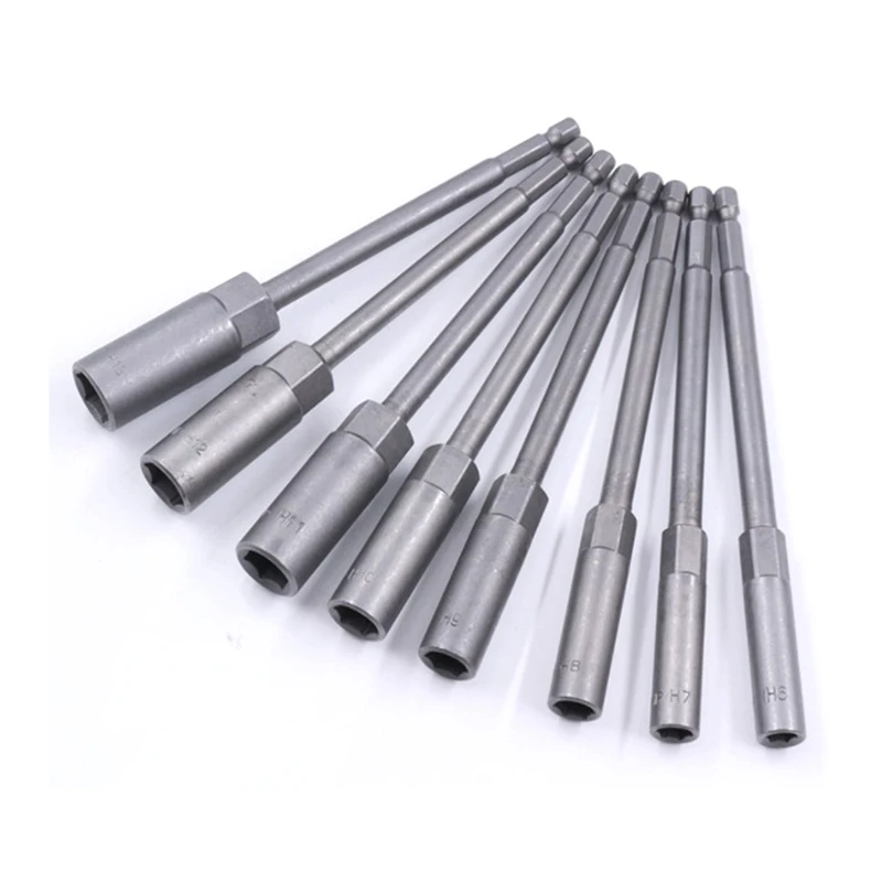 

Impact Drill Bar Wrench Extension 8Pcs Socket Adapter Set 8Pcs Power Nut Driver Long Metric 150mm 1/4 Inch Hex