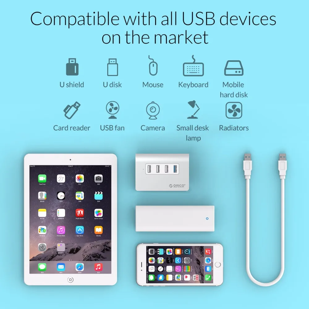 ORICO алюминиевый 4 порта 3 0 концентратор Высокоскоростной мини USB разветвитель