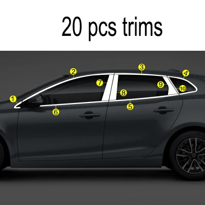 Lsrtw2017 304 нержавеющая сталь окна автомобиля планки для volvo v40 2013 2013 2011 - Название цвета: 20 pcs trims