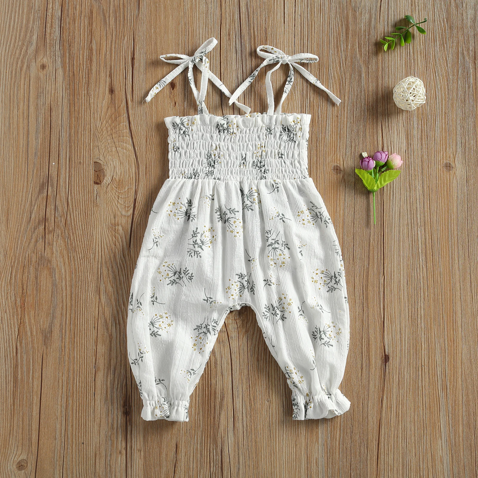 

Newborn Baby Girls Pineapple/Floral Print Romper Jumpsuit Sleeveless Lace-up Jumpsuit Summer Sunsuit Clothing for Kids Girls