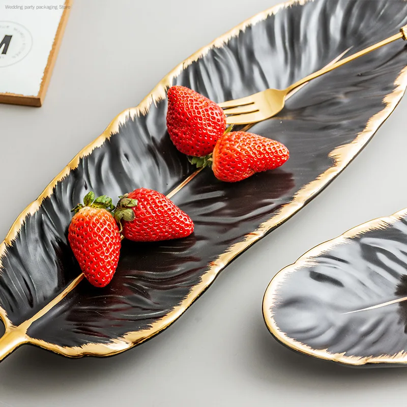 

Creative Luxury Feather Storage Tray Ceramic Fruit Cake Dessert Tableware Dish Organizer Jewelry Decorative Serving Tray Set