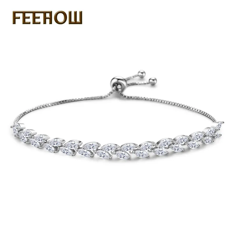 White Color 41 FEEHOW, высокое качество, Marquise Cut, прозрачный CZ циркониевый браслет и браслеты для женщин, подарок, модный, кристалл, камень, лист, ювелирное изделие, FWBP061 - Окраска металла: White Color 41