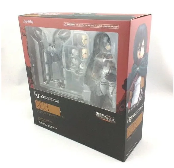 203 Mikasa with BOX Атака на фигурка Титан игрушка Figma 203 Mikasa Figma 207 Eren Yeager 213 Levi Ackerman с оружием аниме модель куклы для детей - Цвет: 203 Mikasa with BOX
