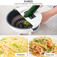multi manual slicer drainer bowl vegetable fruit cutter kitchen gadget chopper grater with rotate drain basket 8 style cutter