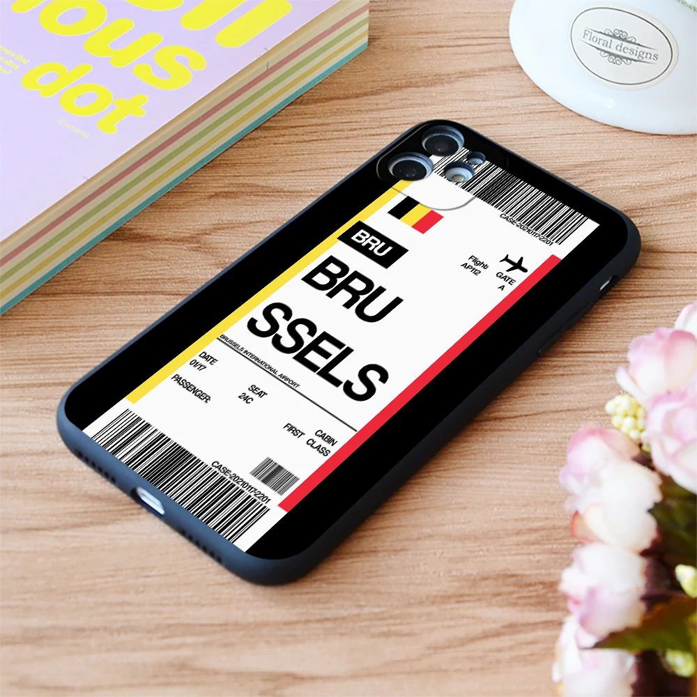 

For Iphone Belgium Brussels Boarding Pass Flight Ticket Print Soft Matt Apple iPhone Case 6 7 8 11 12 Plus Pro X XR XS MAX SE