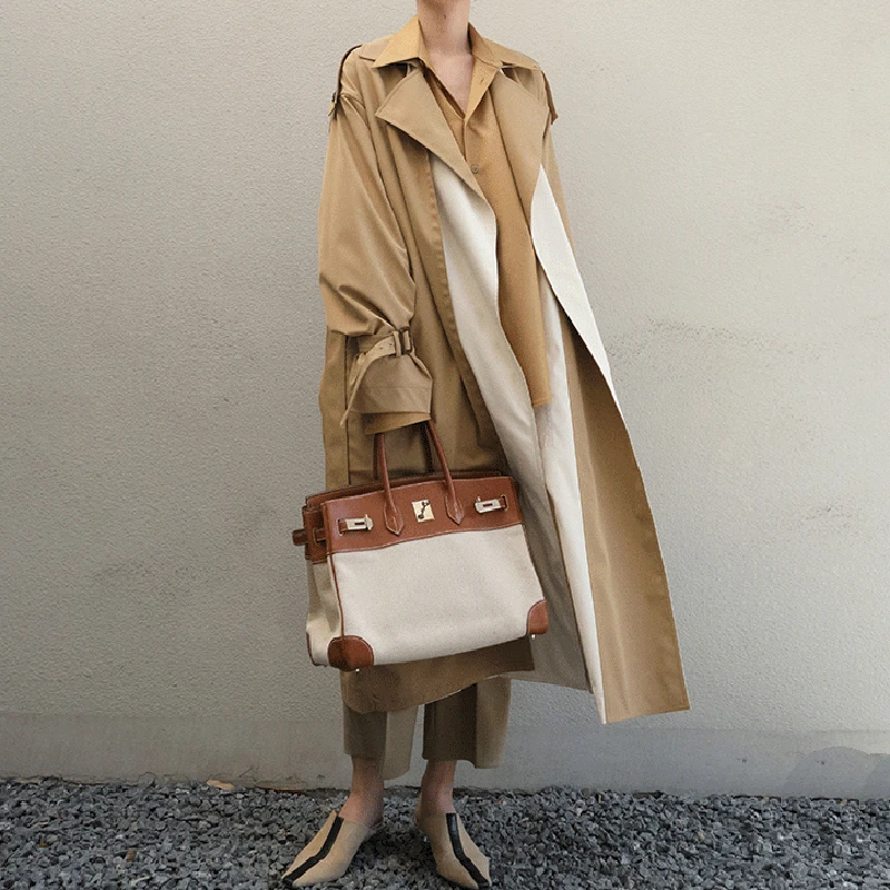 

Vintage Long Women Trench Coat AutumnTurn Down Collar Tops Women Clothes Double Breasted Belt Waterproof Trench Overcoat Female