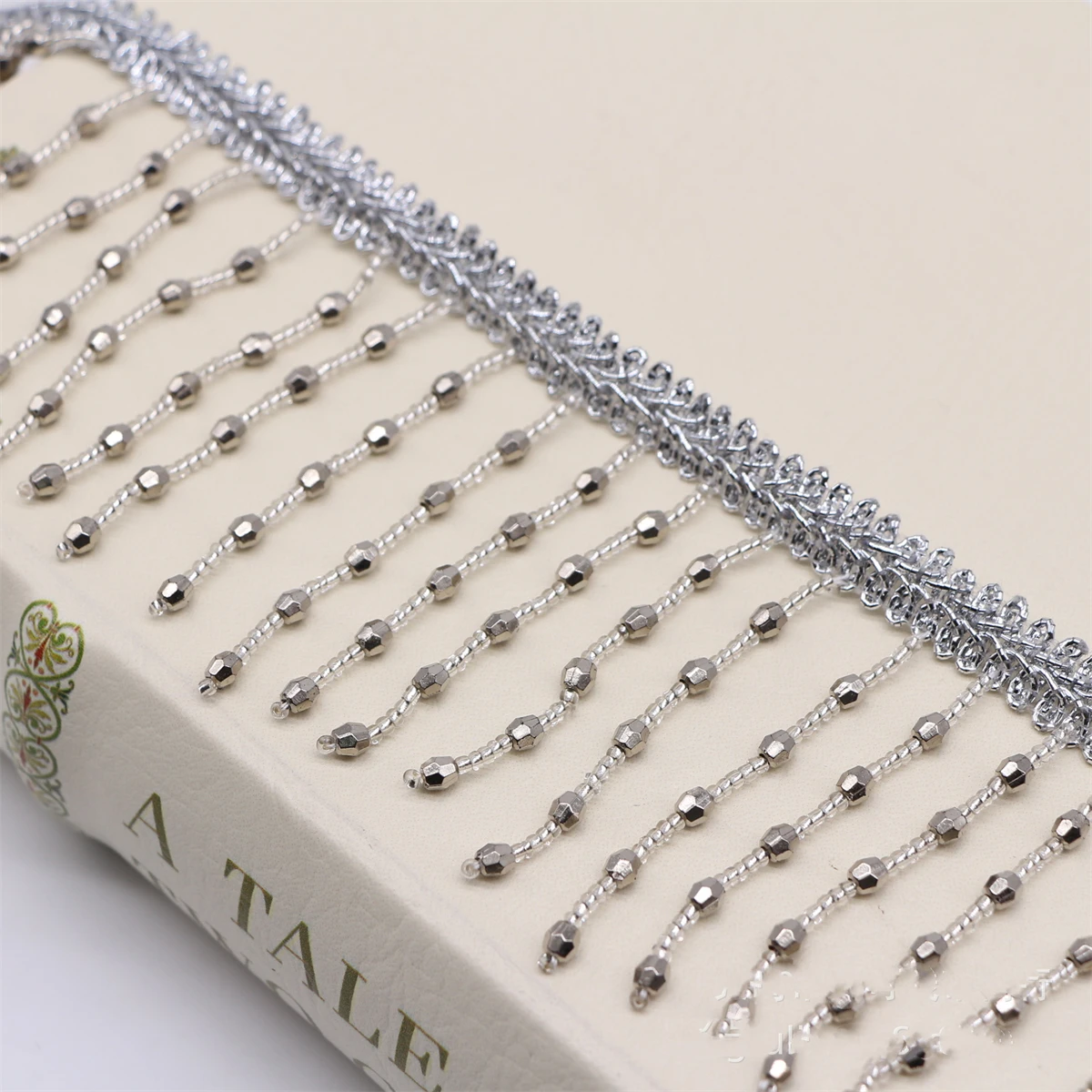 

1 Yard Silver Beaded Fringe Lace Trim Hanging Beads DIY Belt Sewing Accessories