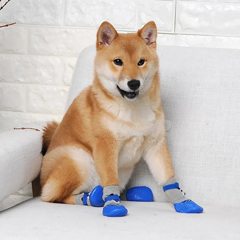 

4pcs/set S Size Cotton Rubber Pet Boots Waterproof Non-slip Dog Rain Snow Socks Footwear For Puppy Small Cats Dogs Shoes