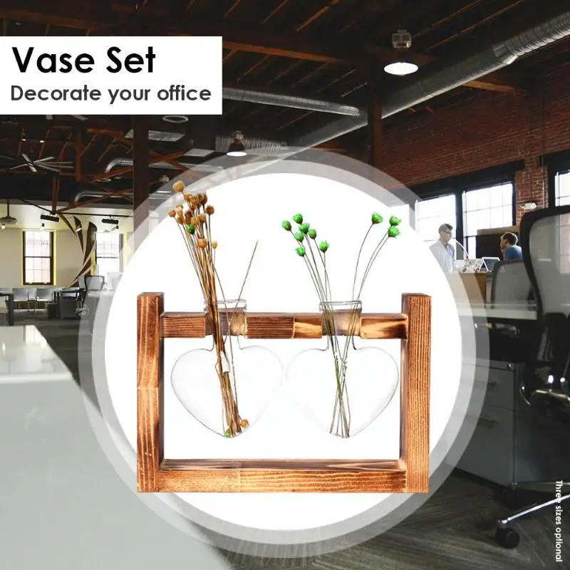 Новая деревянная рамка стеклянная ваза в форме сердца гидропонная для цветов