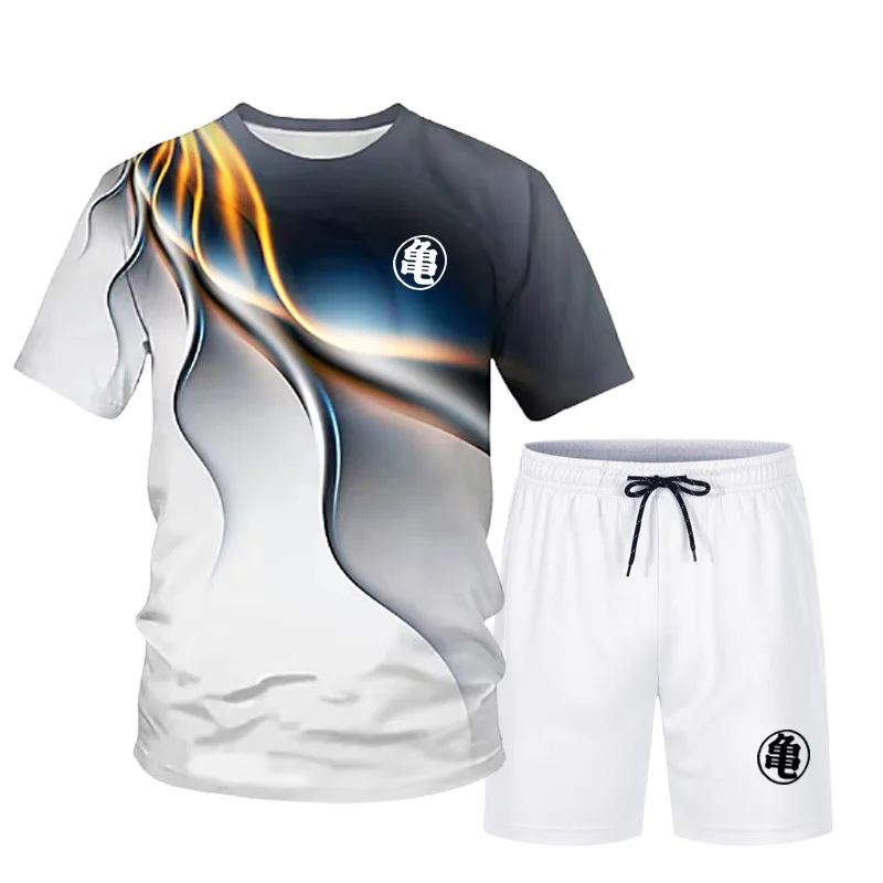 Стильная удобная и дышащая мужская футболка из двух частей 3D + шорты летняя