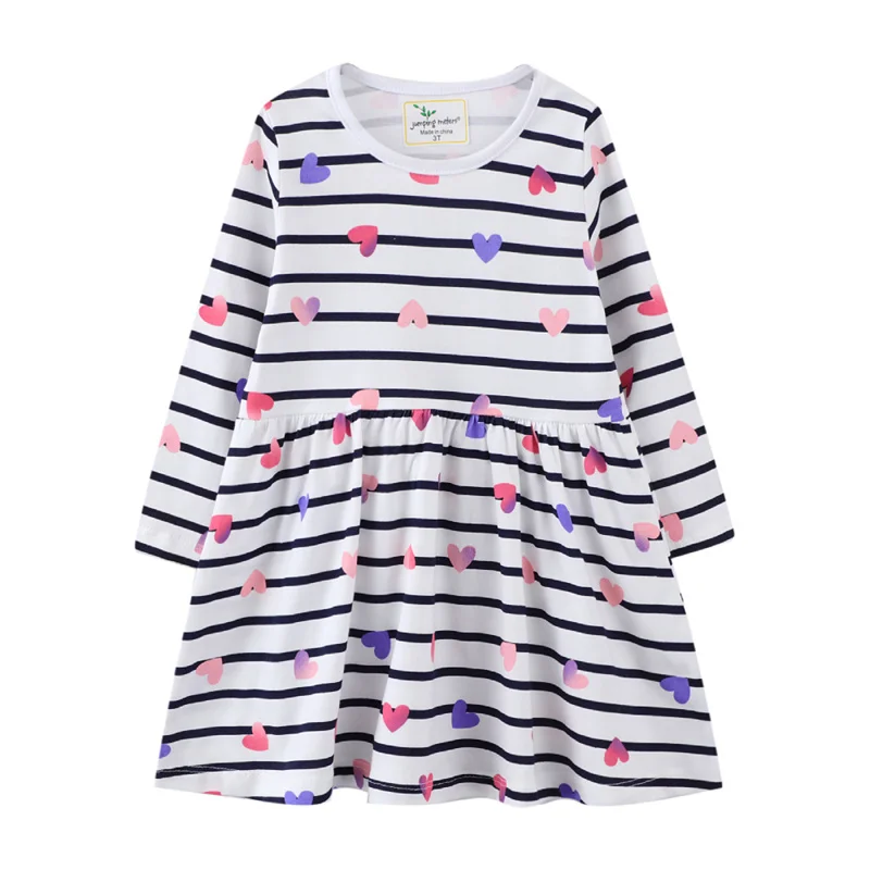 

Children Girls Dresses Heart Applique Kids Dress Long Sleeve Stripes Dress Christmas Dress Girl Autumn Winter Sequins Dresses
