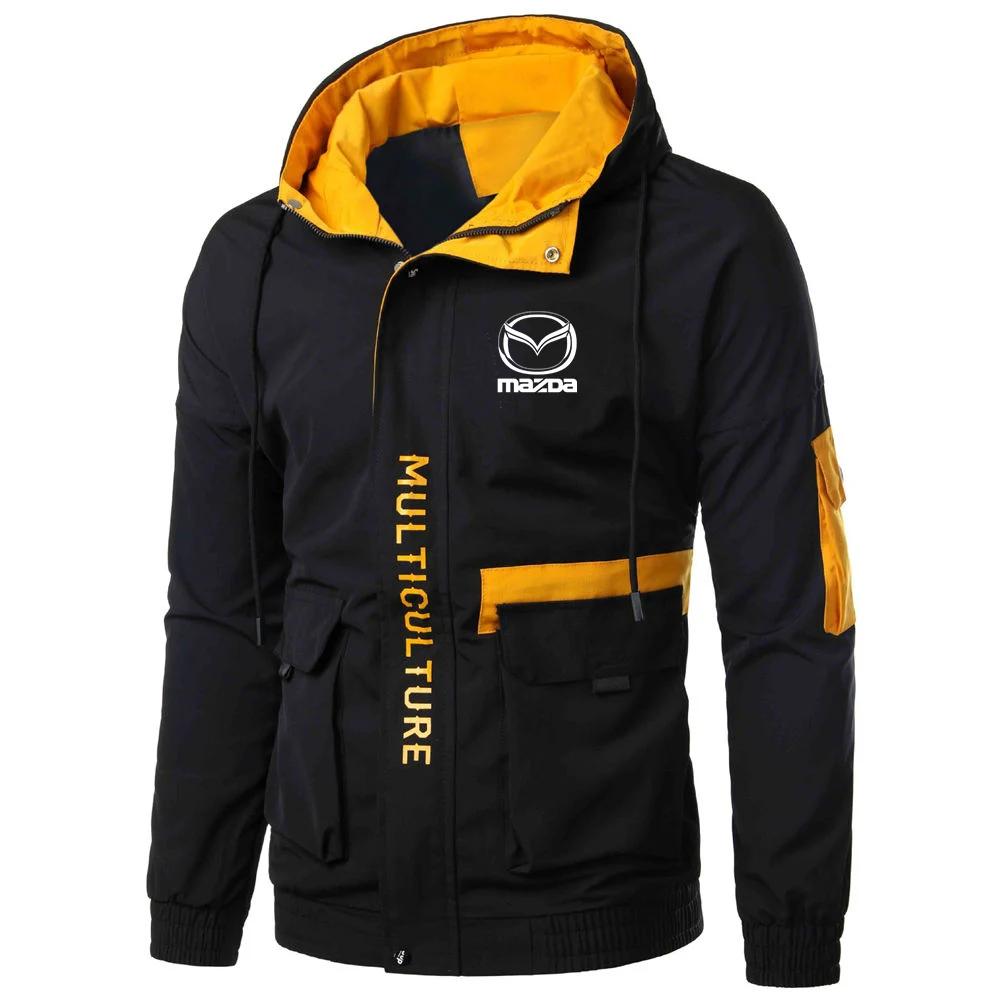 

Winter Made Men Zipper Mazda Car Logo Printing Personality Hooded Outwear Leisure Male Tops Coat