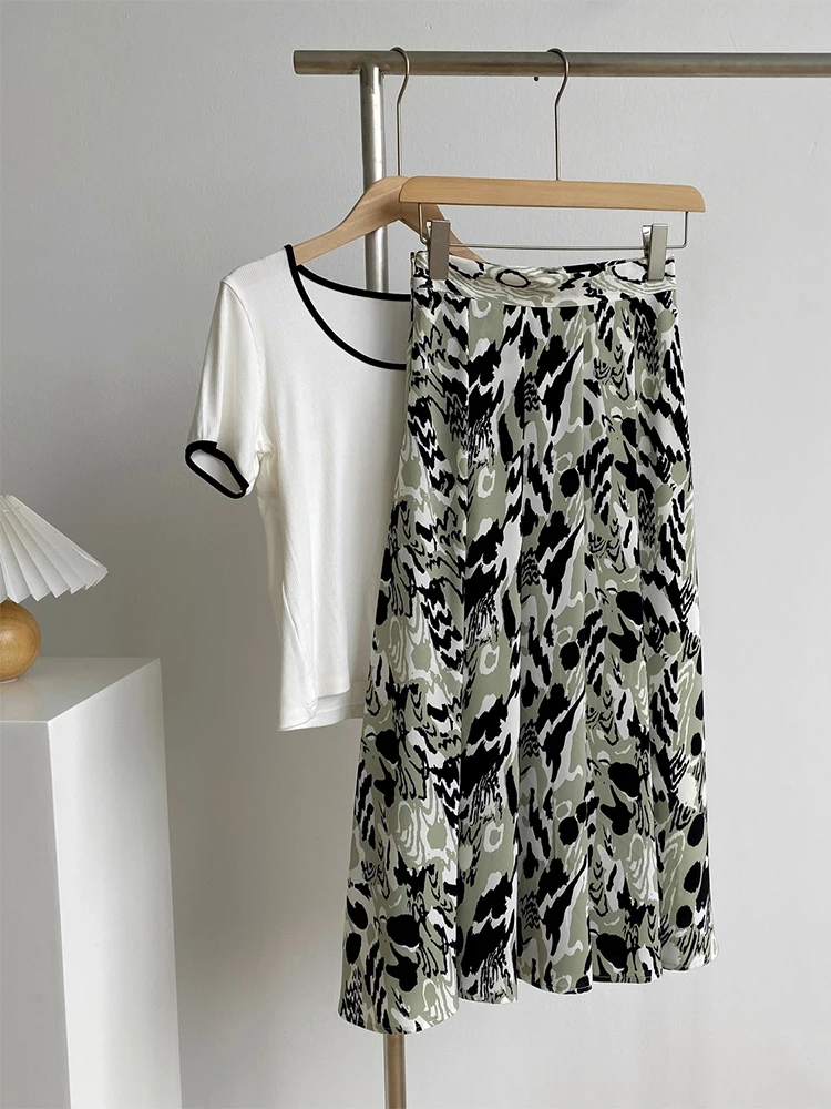 Женская длинная юбка на молнии элегантная с высокой талией и леопардовым принтом