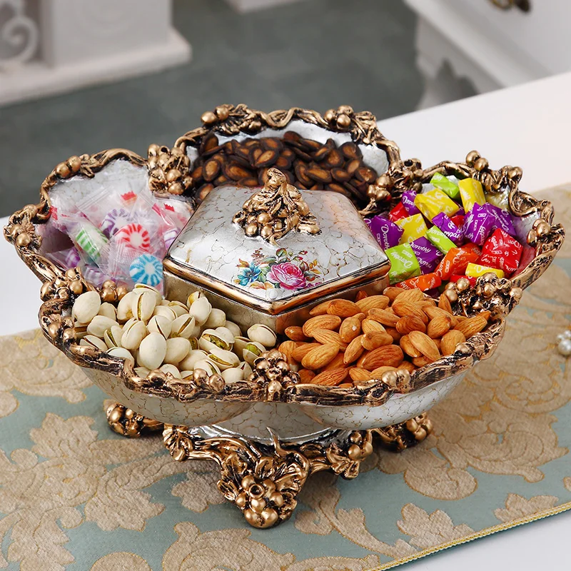 

Top Grade Luxury European Fruit Plate Handmade Rhinestone Ceramic Plate Dried Fruit Trinket Dishes Snack Tray Dessert Tray Gold