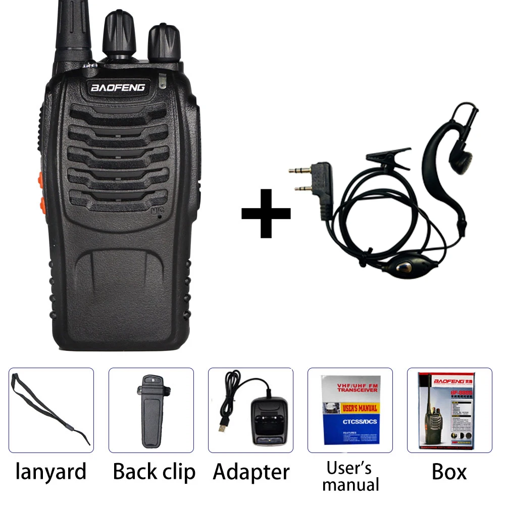 With Earphone 6 км BF-888S рация Baofeng 888s 5 вт 16 каналов 400-470 мгц UHF FM приемопередатчик двухстороннее радио Comunicador для уличных гонок - Цвет: With Earphone