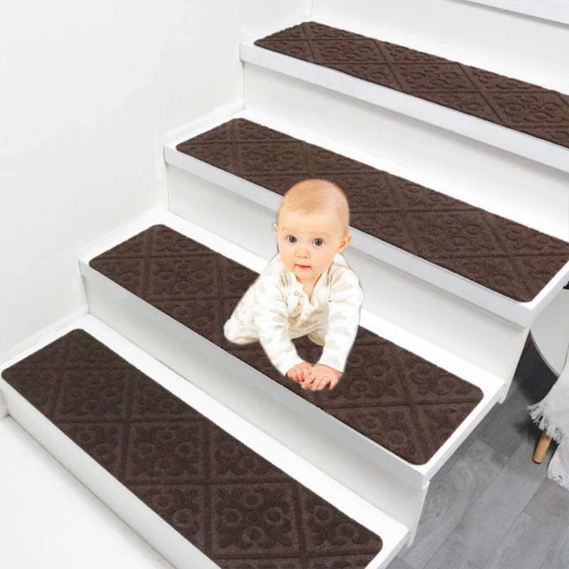 

7Pcs 76x21cm Solid Color Stair Treads Plush Carpet Self-Adhesive Non-Slip Backing Removable Washable Step Rug Runner Pad