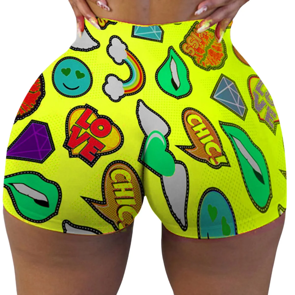 Women Letter Print High Waist Shinny Shorts Fashion Female Summer Casual Bodycon Sports Sexy Bottom New Hot Sale | Женская одежда