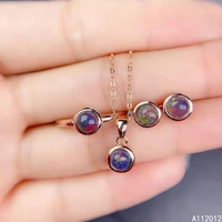 kjjeaxcmy fine jewelry natural black opal 925 sterling silver fashion girl new pendant necklace earrings ring set support test