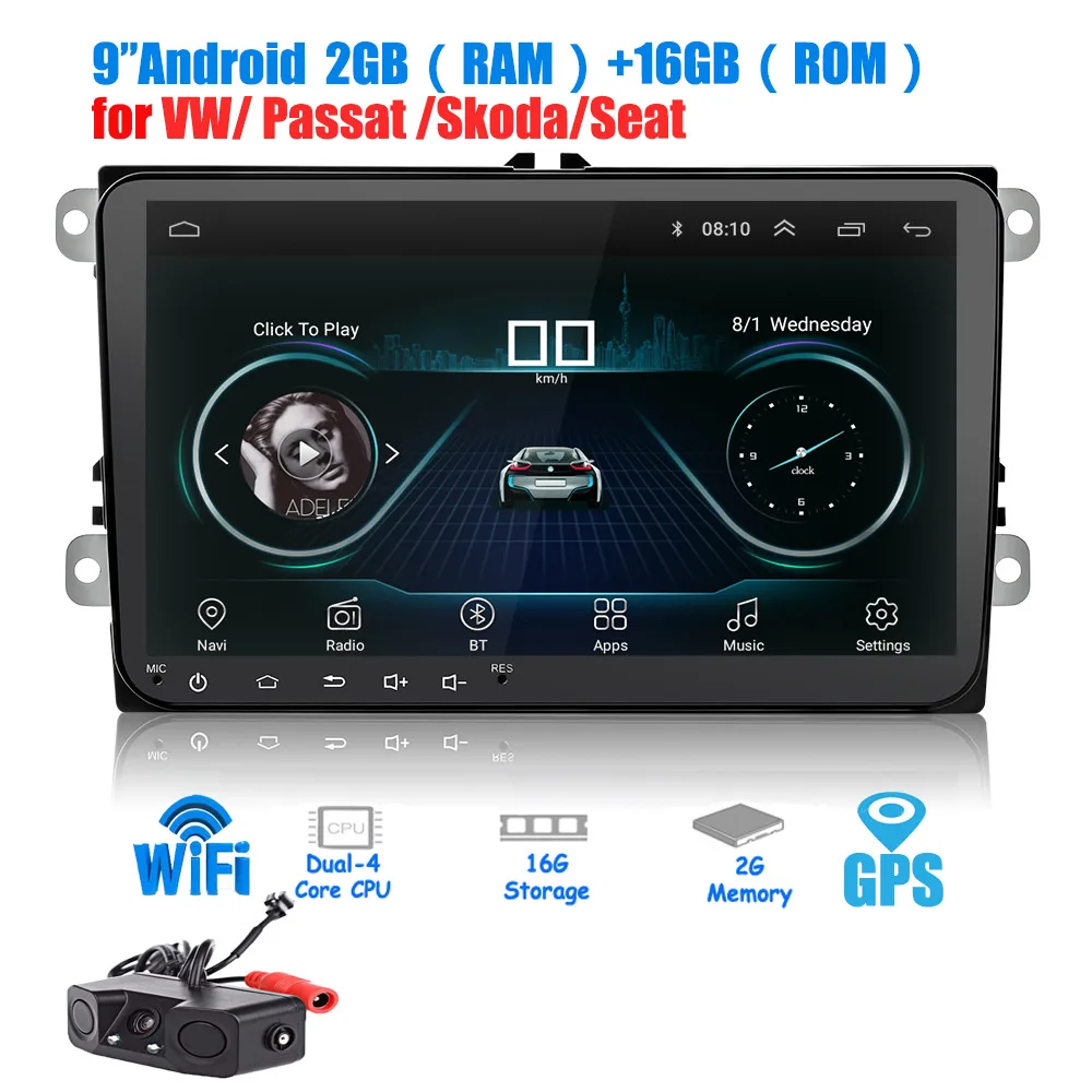 With Pz451 9 дюймов Android 8,1 двойной 2Din автомобиля радио gps авто 2 Din USB для Volkswagen/Passat/Гольф/Skoda/сиденье Wi Fi bluetooth 2din - Цвет: With Pz451