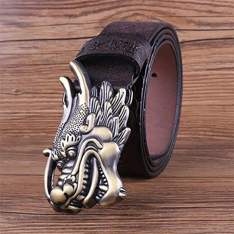 

Creative Loong Head Men Belt Alloy Smooth Buckle Chinese Style Carved Pattern Man Waistband Male Fashion Dragon Casual Girdle