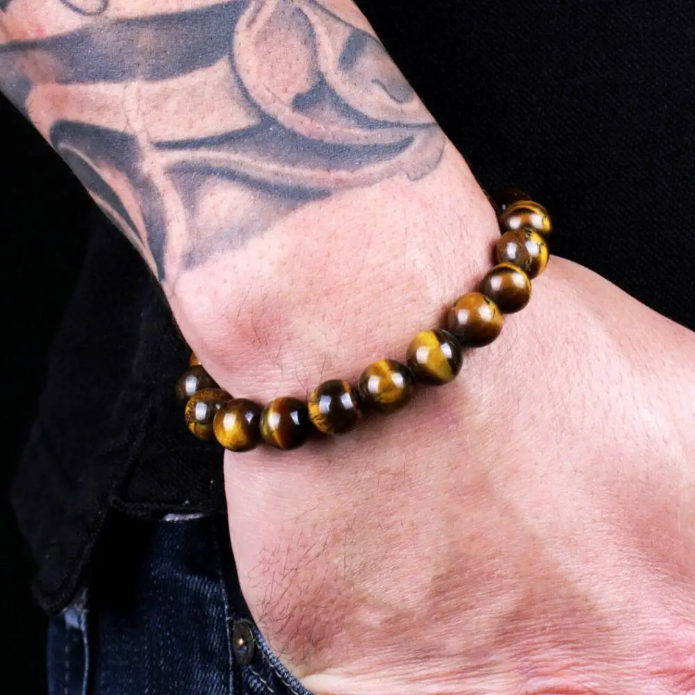 

Beaded Bracelet 8mm Natural Stone Beads Men's Gorgeous Semi-Precious Black Onyx Lava Tiger Eye Healing For Women Men Jewelry