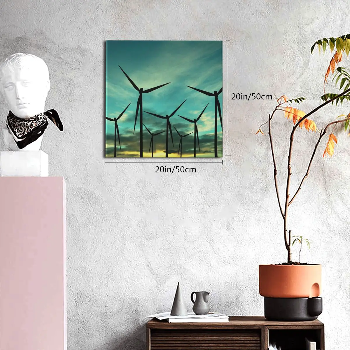 

Canvas Painting Wind Turbine Farm Over Sunset Poster Print Wall Art Picture Modern Living Room Decor 20x20inch