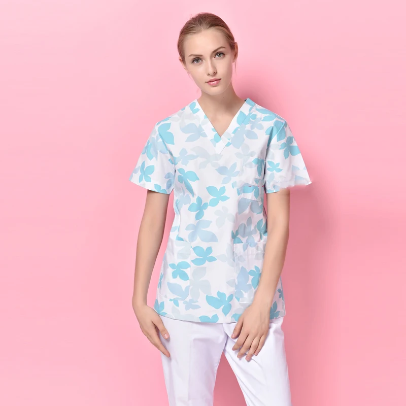 uniform Color 5 Цветочный принт, Mediecal Scrubs, униформа медсестры для женщин, Красота и здоровье, медицинский костюм для лаборатории, пальто, колпачок, клиническая форма, Прямая поставка - Цвет: uniform Color 5