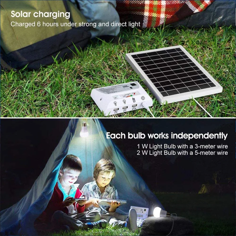 

1 Set Solar Powered Lamp Portable LED Bulb Light Solar Energy Panel LED Lighting