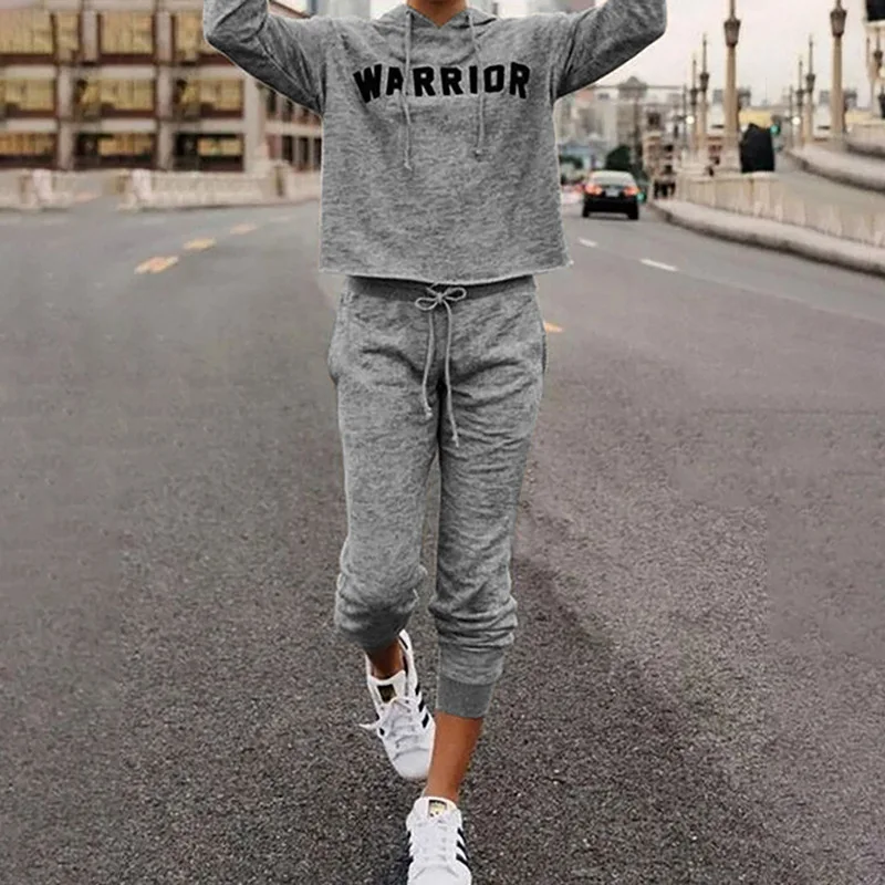 

MOVOKAKA Hot Sale Two Pice Set Women letter Long Sleeve Sweatshirt Women Trousers Sportswear Suit Plus Size Hoodies Women Casual